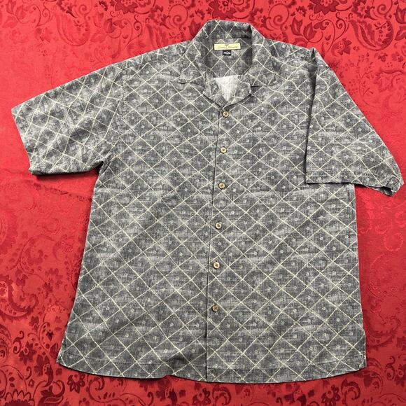 Tommy Bahama Shirt Mens M Gray Silk Geometric Beach Button Up Short Sleeve - Picture 2 of 8